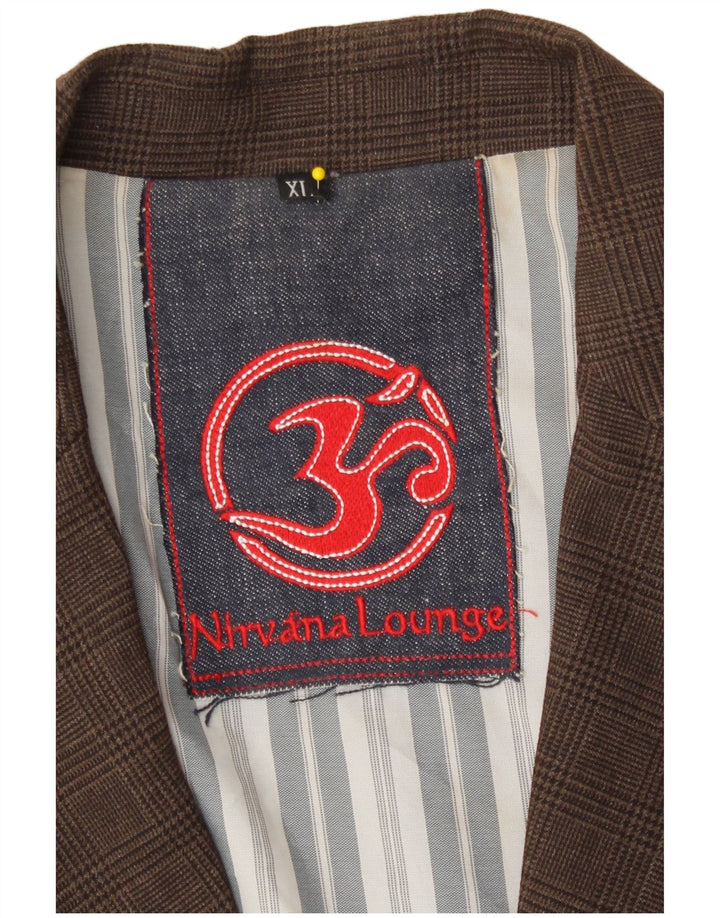 Jaqueta Blazer Nirvana Masculina com 2 Botões Reino Unido 42 XL Marrom Houndstooth