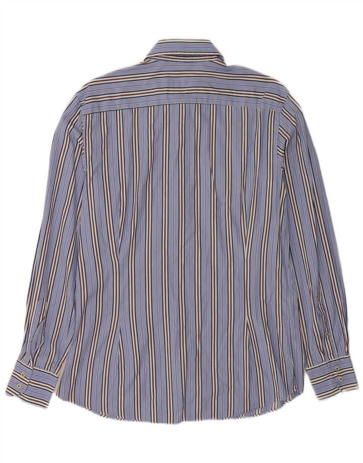 Camisa masculina Massimo Dutti grande algodão listrado azul