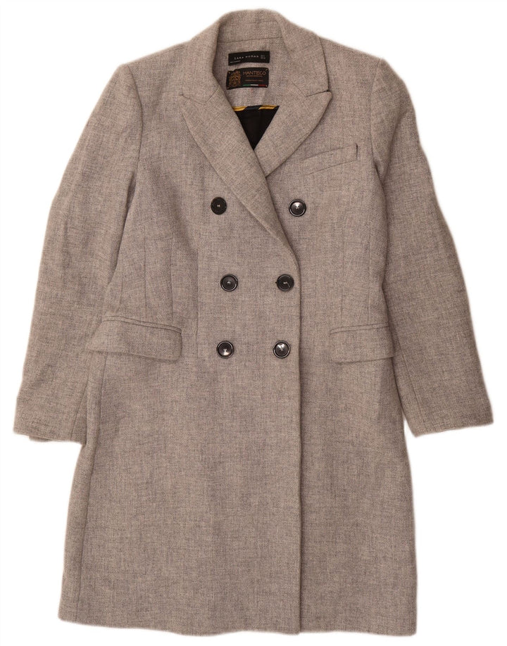 Casaco feminino Zara com peito duplo Reino Unido 14 lã cinza médio