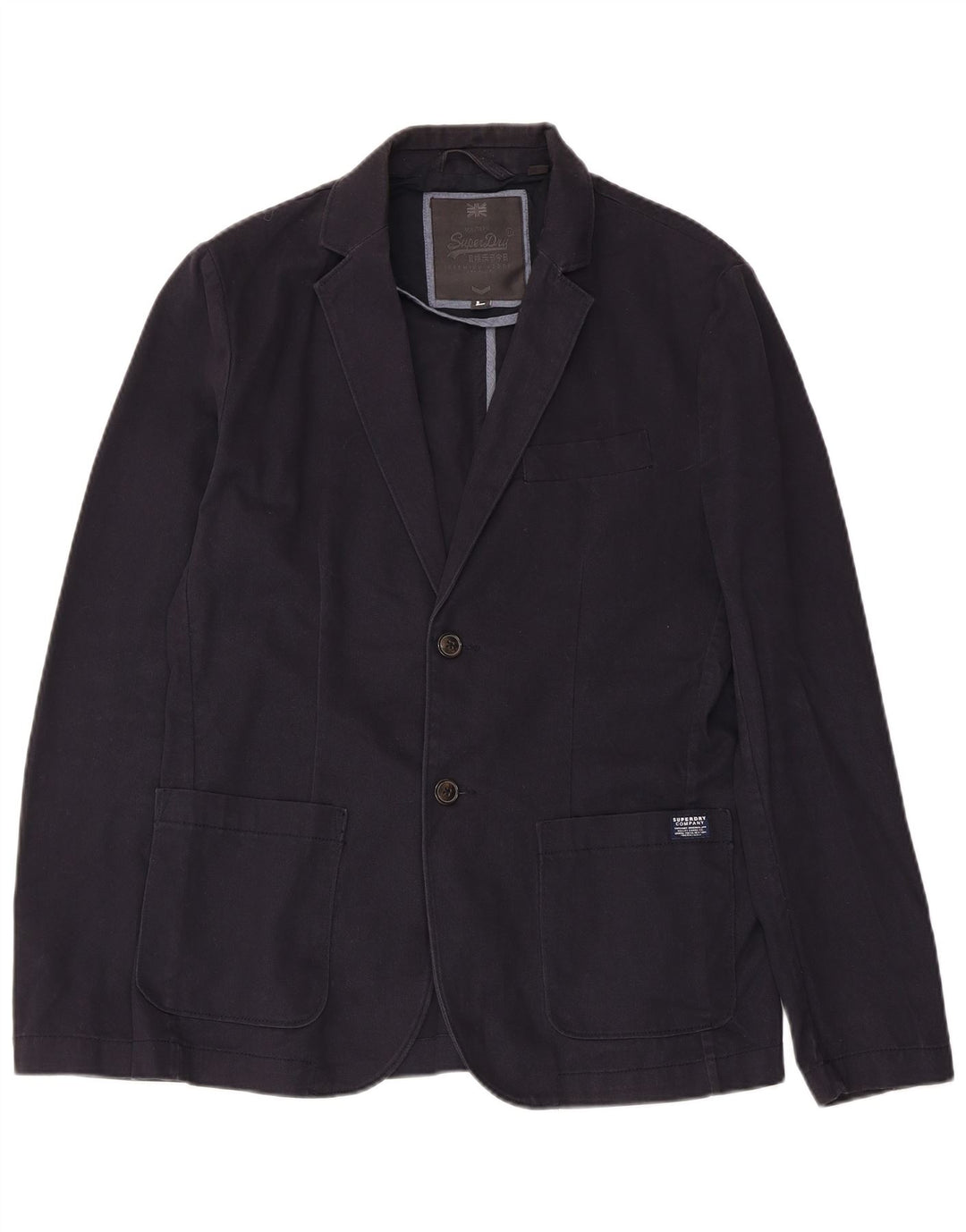 Jaqueta blazer masculina Superdry com 2 botões Reino Unido 40 grande algodão azul marinho