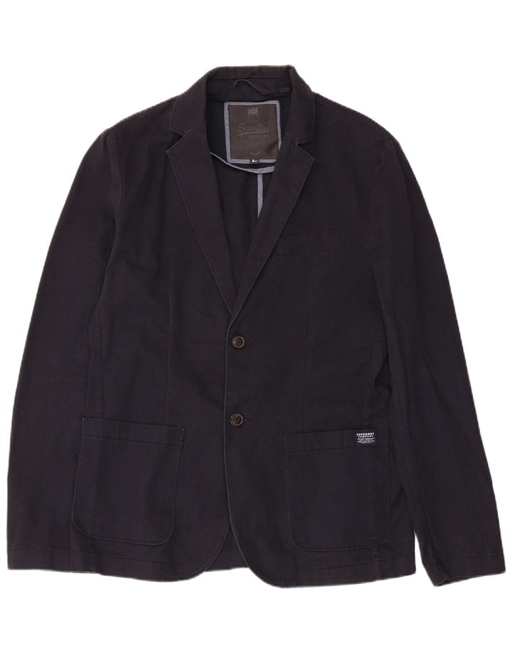 Jaqueta blazer masculina Superdry com 2 botões Reino Unido 40 grande algodão azul marinho