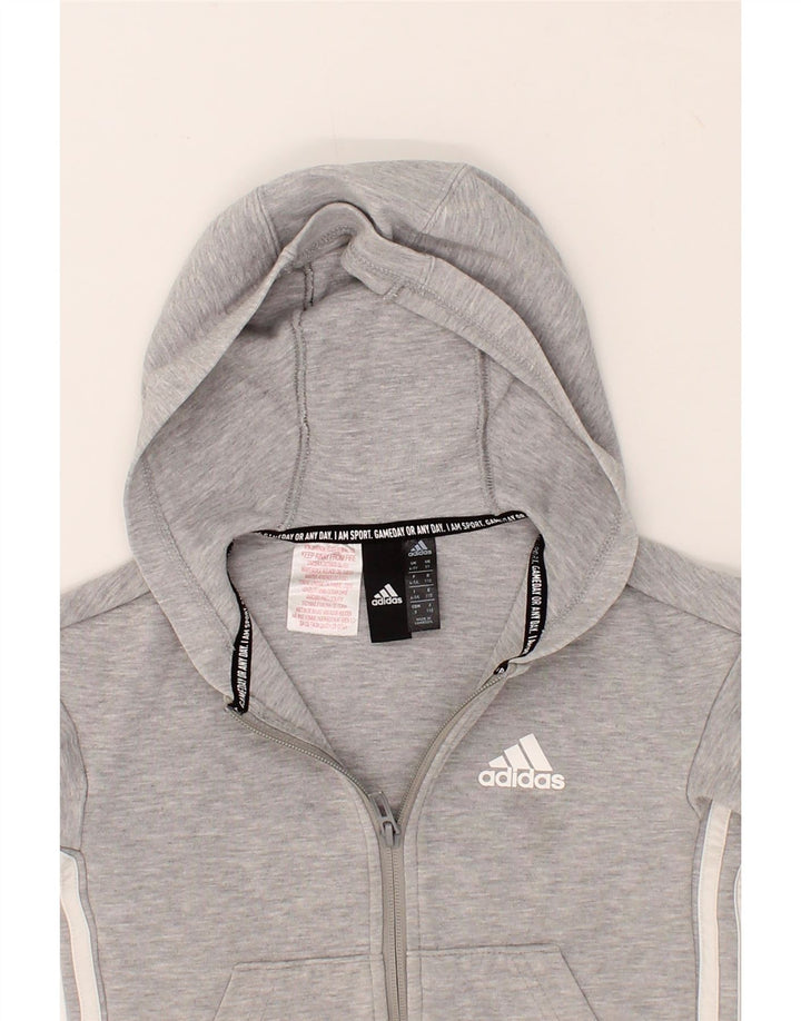 ADIDAS Boys Zip Hoodie Sweater 4-5 Years Grey Cotton Vintage Adidas and Second-Hand Adidas from Messina Hembry 