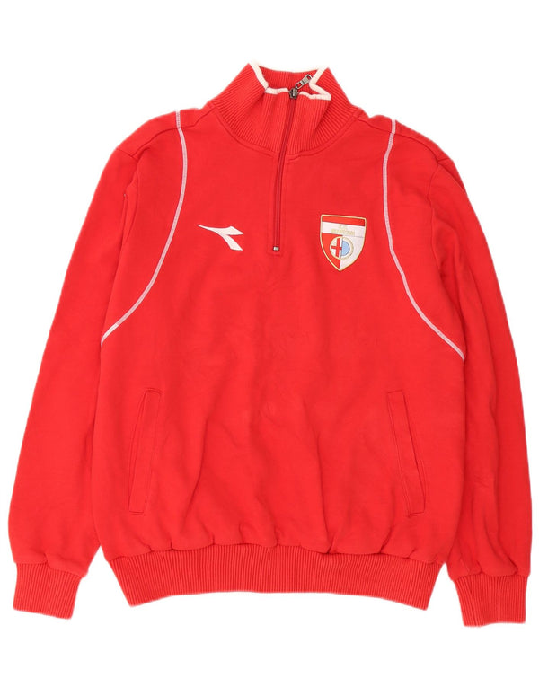 Diadora Mens Graphic Zip Neck Moletom Jumper Pequeno Algodão Vermelho