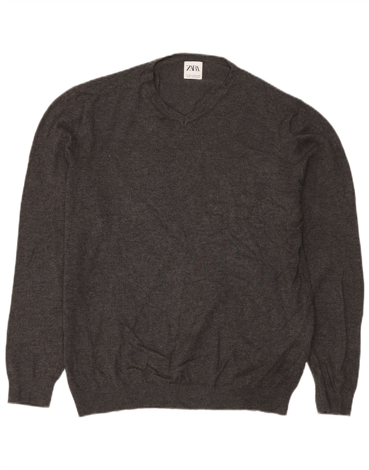 Suéter masculino ZARA com decote em V viscose cinza médio