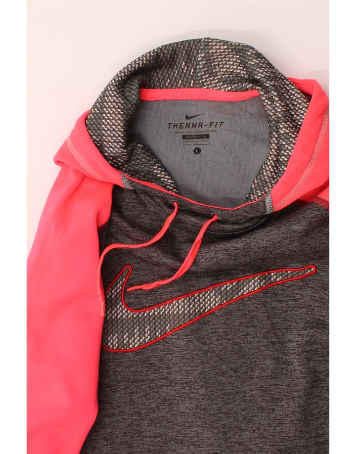 NIKE Mens Therma-Fit Graphic Hoodie Jumper Large Grey Colourblock Vintage Nike and Second-Hand Nike from Messina Hembry 