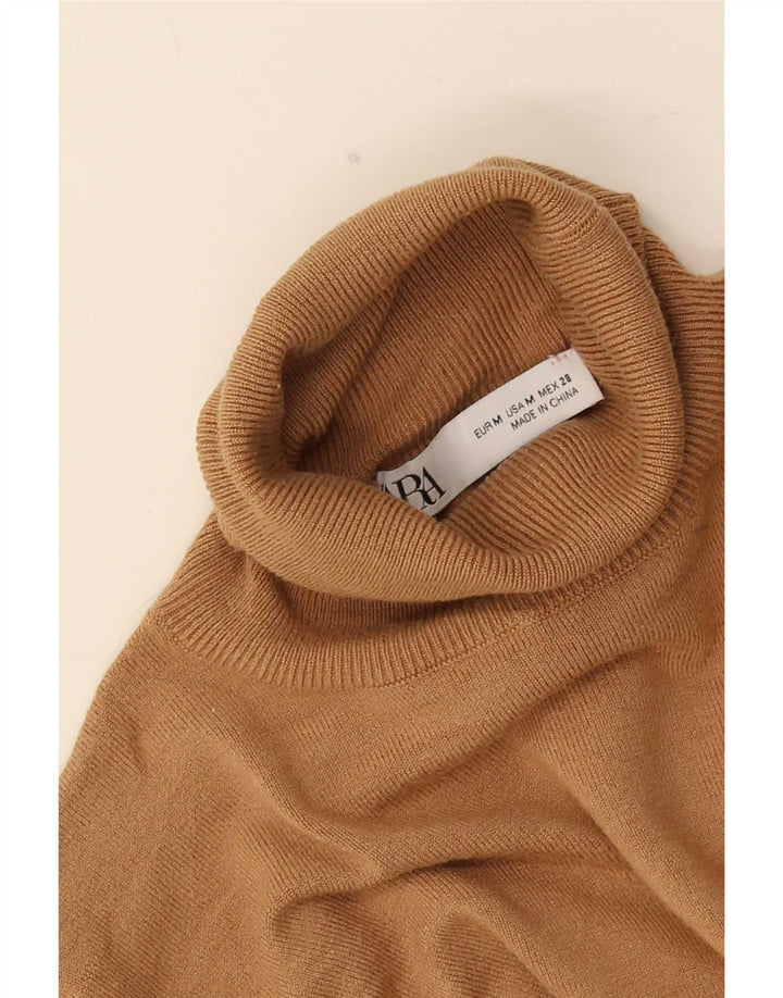 Zara Suéter feminino com gola redonda e gola redonda Reino Unido 14 médio bege