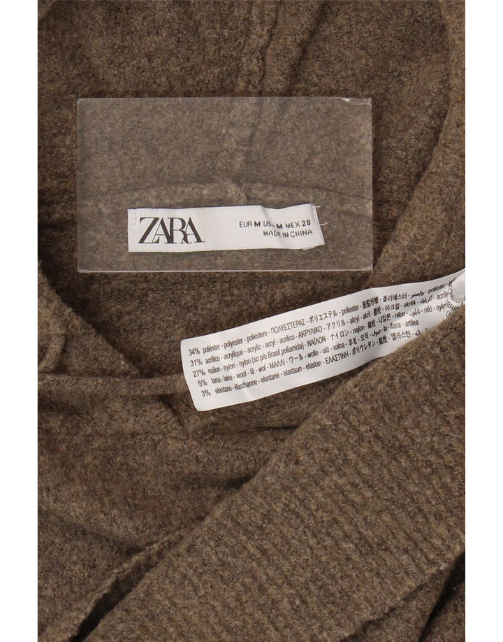 Zara Suéter feminino com capuz grande e grande, Reino Unido 14, médio, marrom, poliéster