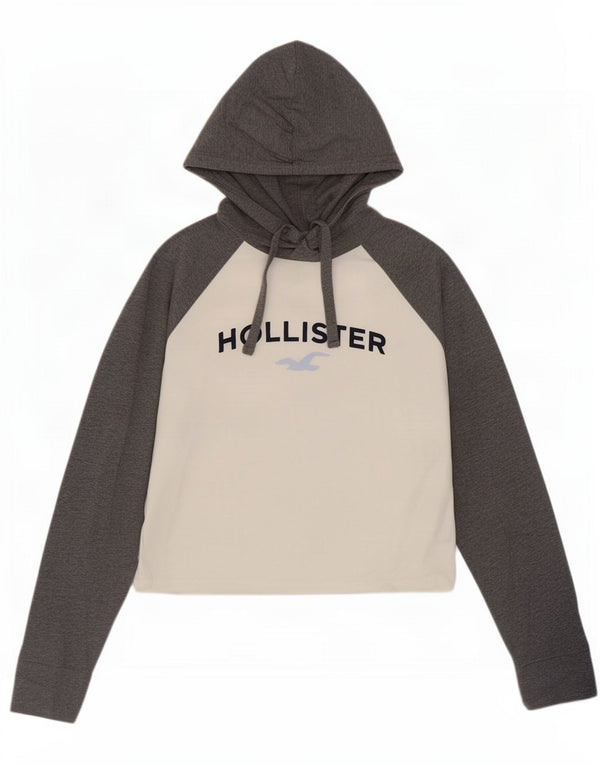 Top gráfico feminino Hollister manga comprida UK 6 XS branco colorblock