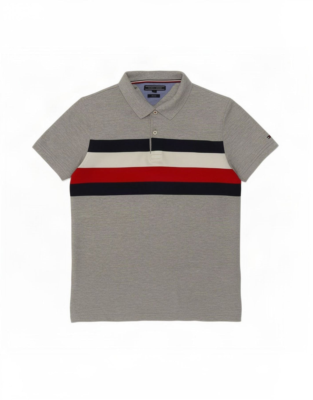 Camisa polo masculina Tommy Hilfiger Slim Fit cinza médio bloco colorido