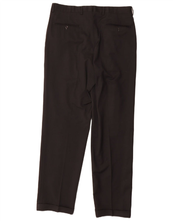 Calça masculina Marks & Spencer com pegged terno W34 L31 lã preta