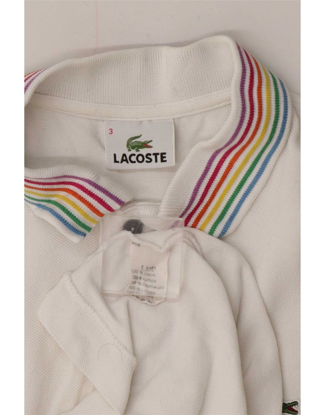 Camisa polo masculina Lacoste tamanho 3 pequeno algodão branco