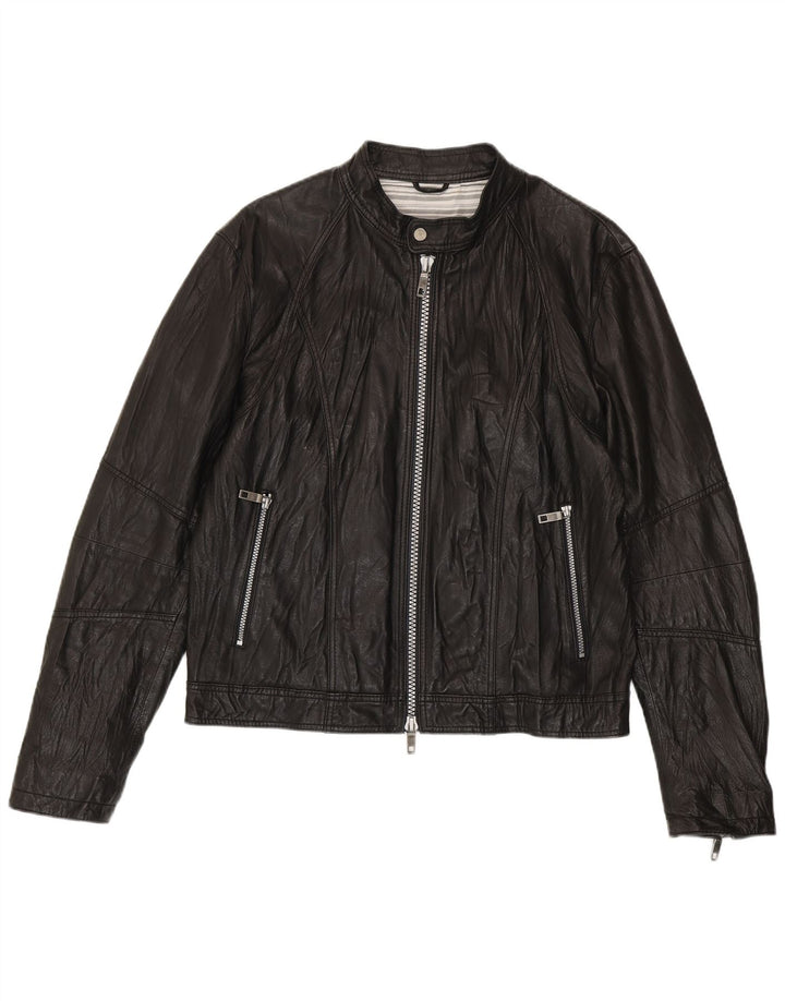 Jaqueta de couro bomber masculina vintage IT 52 XL couro preto