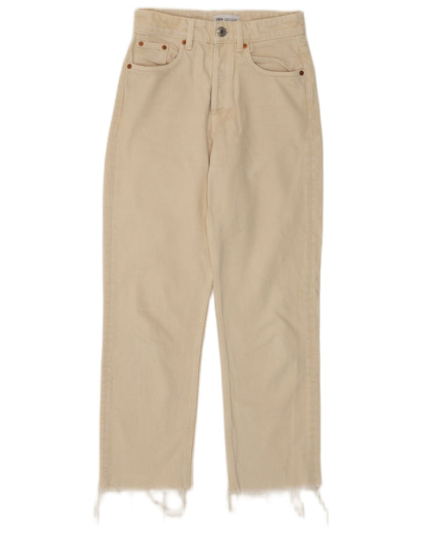 Zara Calça jeans feminina cintura alta reta EU 34 2XS W24 L26 algodão branco