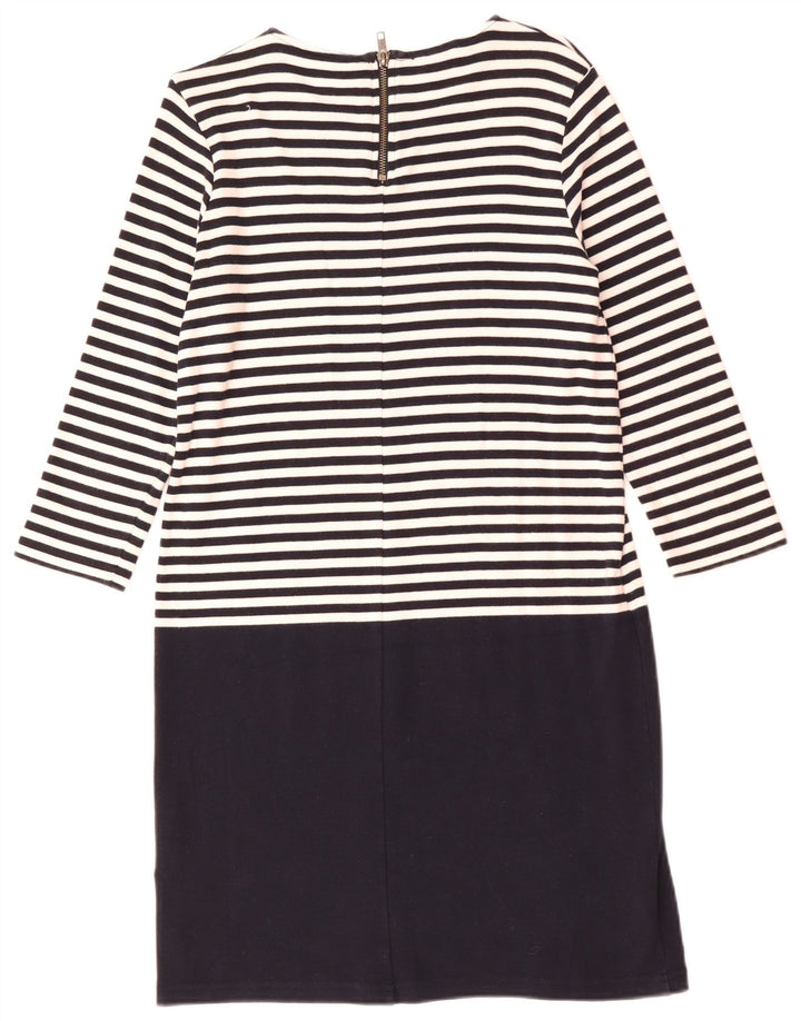 Vestido feminino Hobbs manga 3/4, Reino Unido 12, médio, preto, listrado, algodão