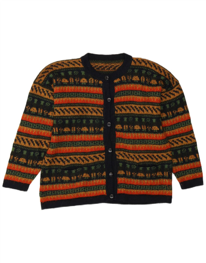 Suéter Cardigan Feminino Vintage Reino Unido 14 Médio Multicolorido Geométrico