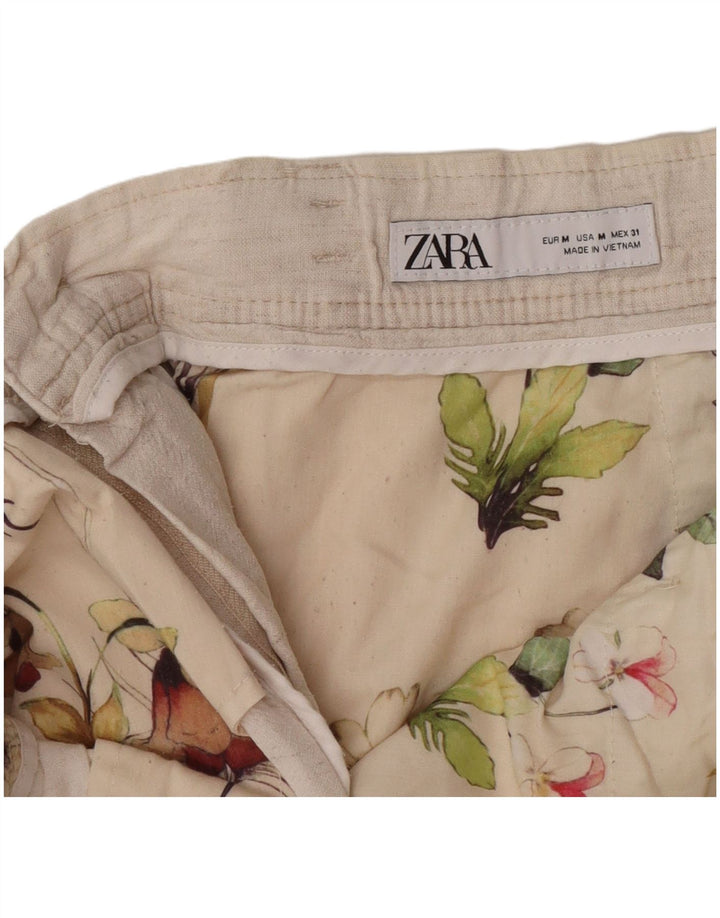 Zara Mens Chino Shorts Médio W32 Linho Bege