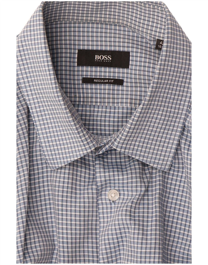 Camisa masculina de ajuste regular HUGO BOSS tamanho 42 16 1/2 grande guingão azul