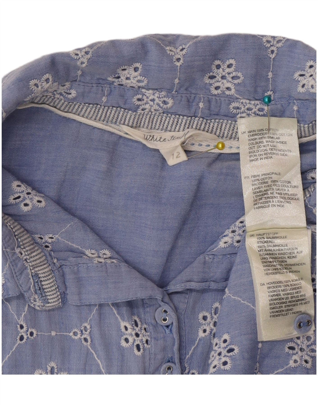 Camisa feminina de manga curta White Stuff UK 12 algodão floral azul médio