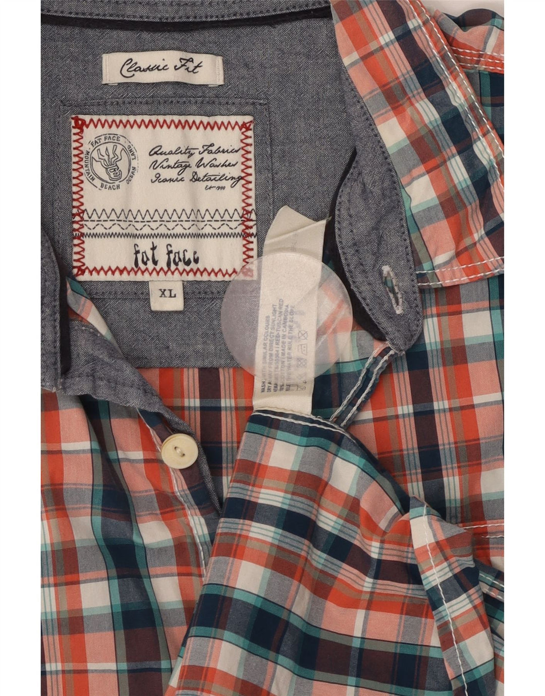 FAT FACE Mens Classic Fit Camisa de manga curta XL Algodão xadrez multicolorido