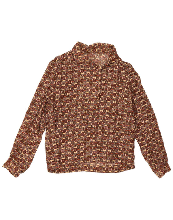 Blusa feminina vintage UK 16 grande marrom geométrica