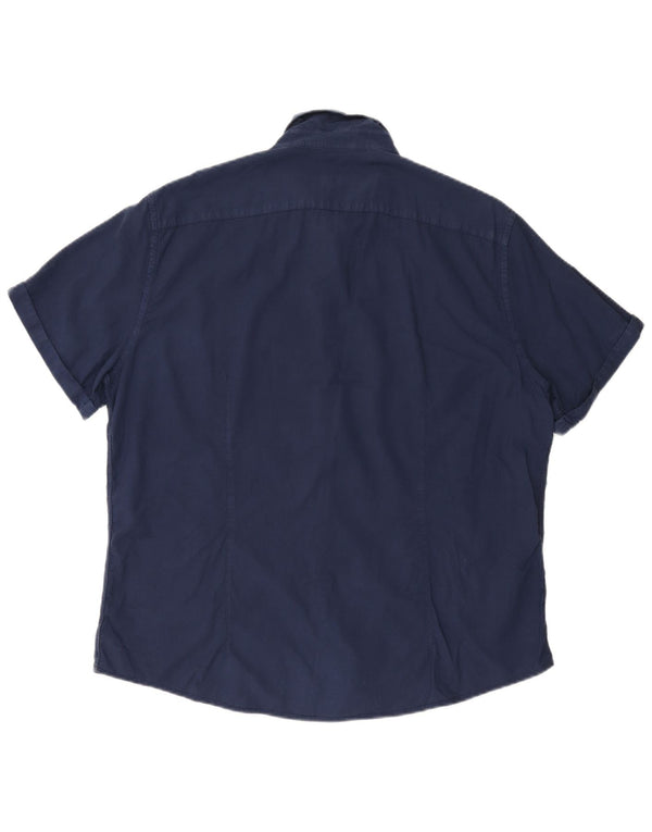 Trussardi Jeans Camisa masculina de manga curta tamanho 44 XL azul marinho algodão