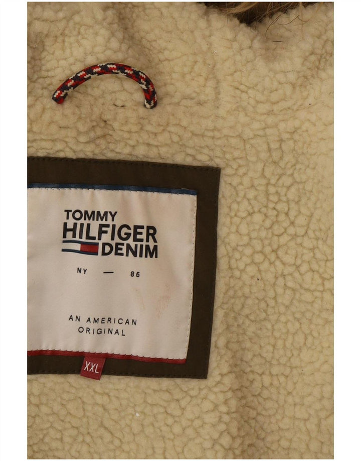 Jaqueta Parka masculina com capuz Tommy Hilfiger Reino Unido 44 2XL poliéster cáqui