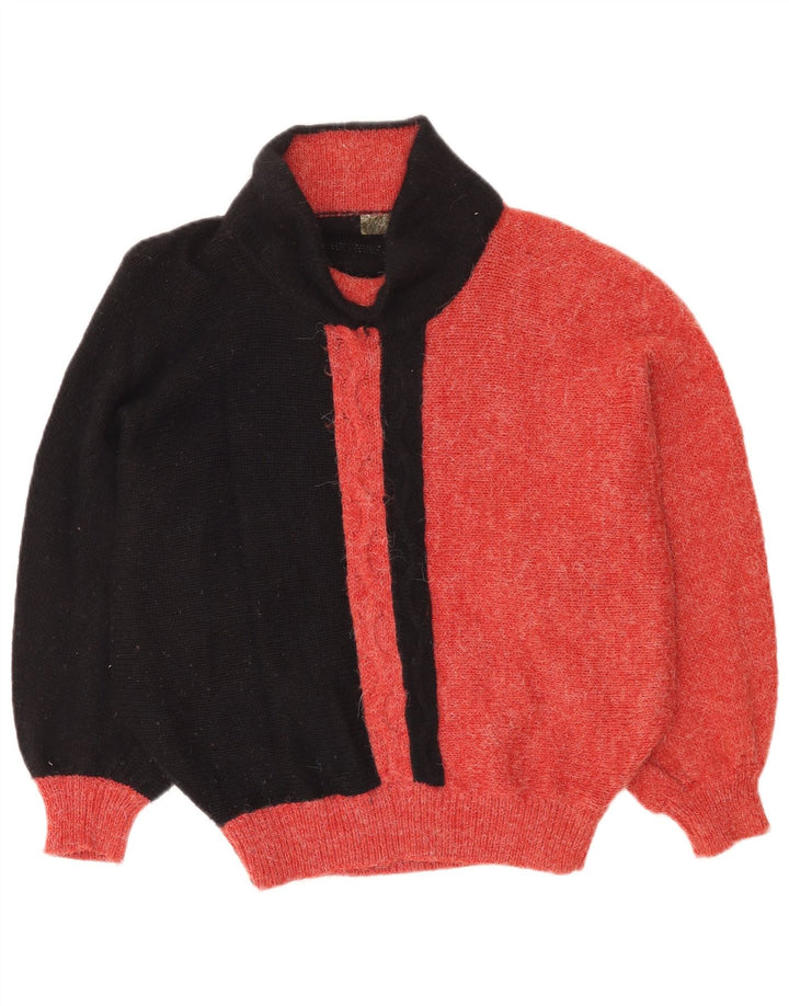 Suéter feminino vintage com gola tartaruga IT 42 bloco colorido vermelho médio