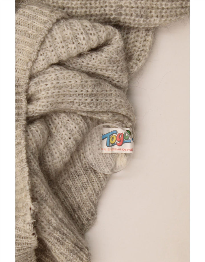 Suéter feminino vintage com gola redonda e palangre UK 14 cinza médio