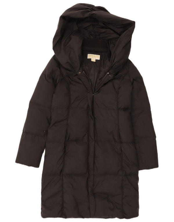 Casaco acolchoado com capuz grande Michael Kors feminino Reino Unido 6 XS poliéster preto