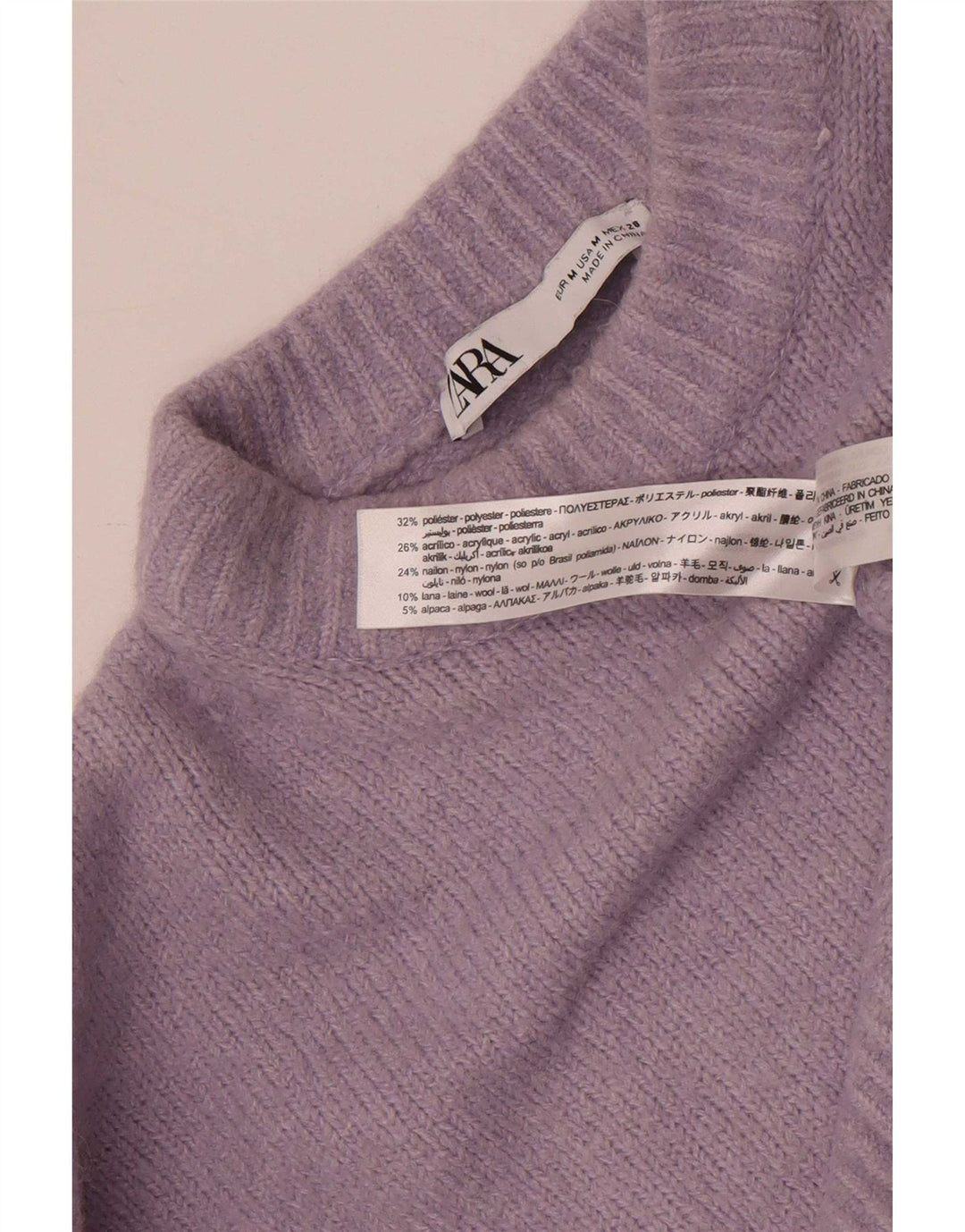 Zara Suéter feminino cropped com gola redonda Reino Unido 14 poliéster roxo médio