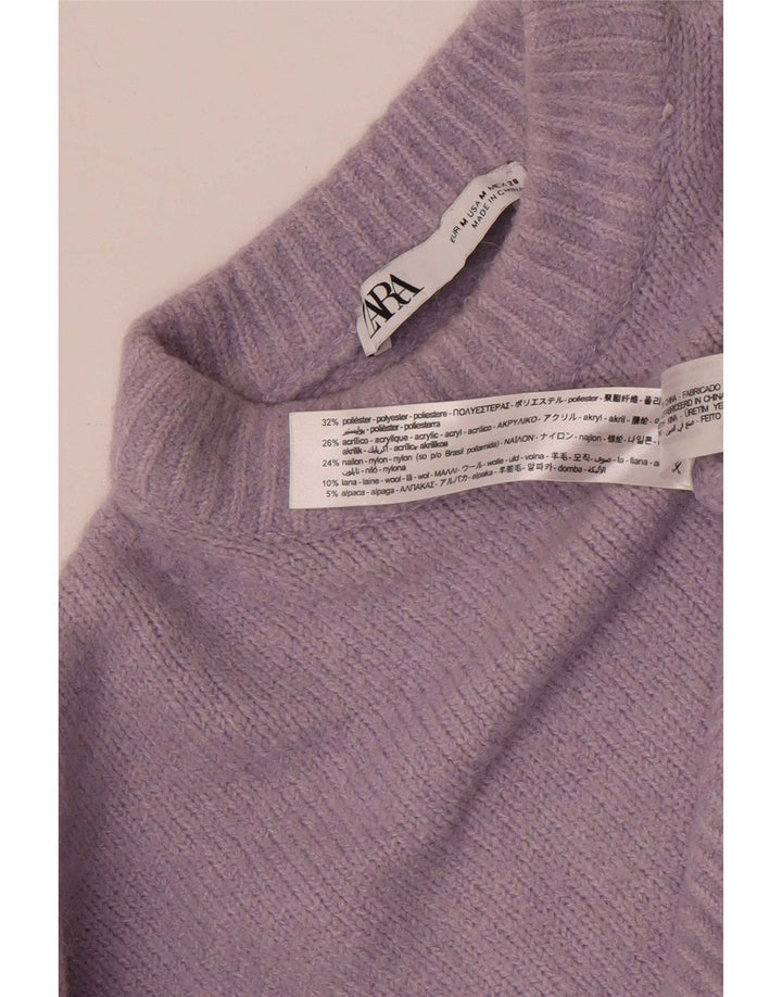 Zara Suéter feminino cropped com gola redonda Reino Unido 14 poliéster roxo médio