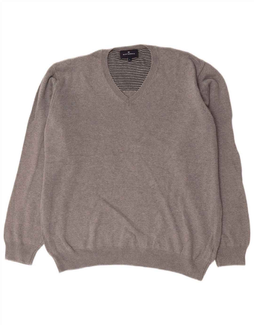 Suéter masculino Marks & Spencer Blue Harbor com decote em V, grande algodão cinza