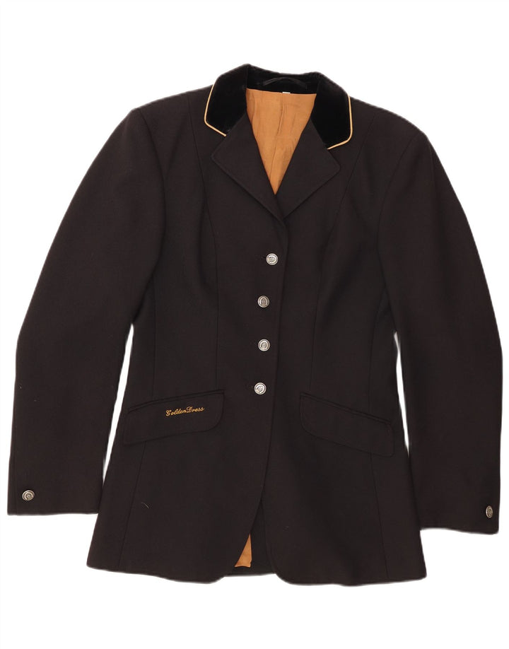 Jaqueta blazer feminina VINTAGE com 4 botões Reino Unido 12 poliéster preto médio