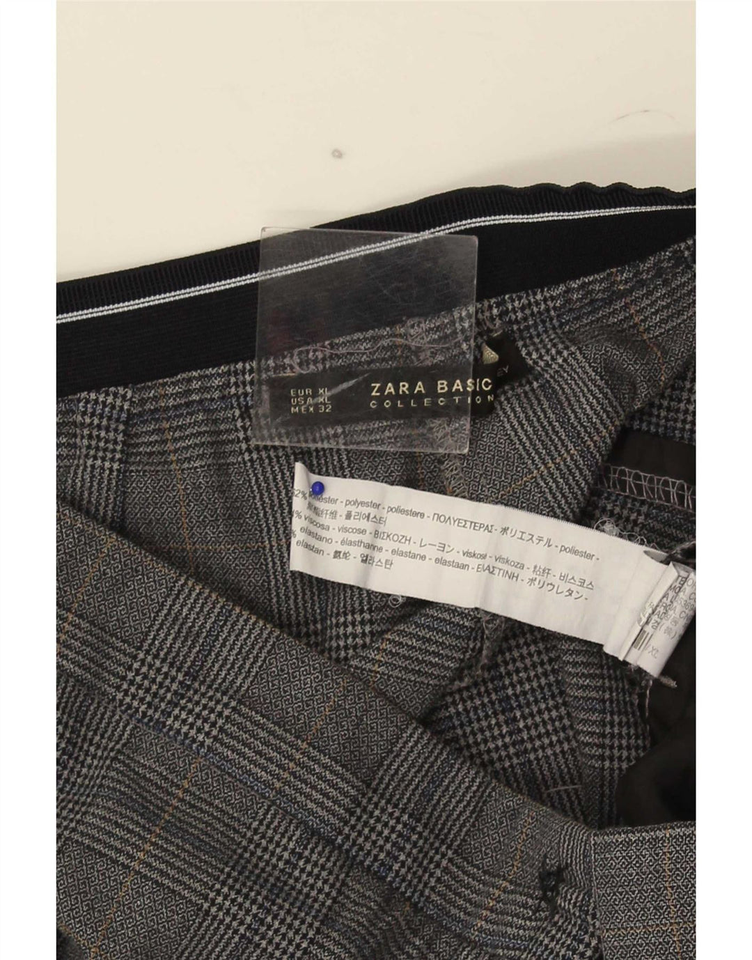Calça Chino Slim Feminina Zara XL W32 L27 Poliéster Xadrez Cinza