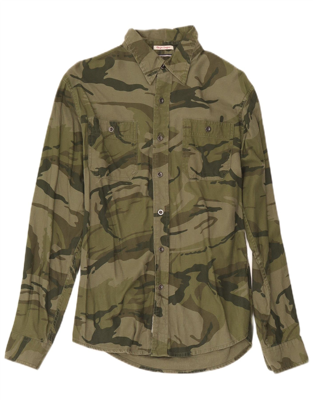 Camisa masculina Wrangler pequena camuflada cáqui algodão