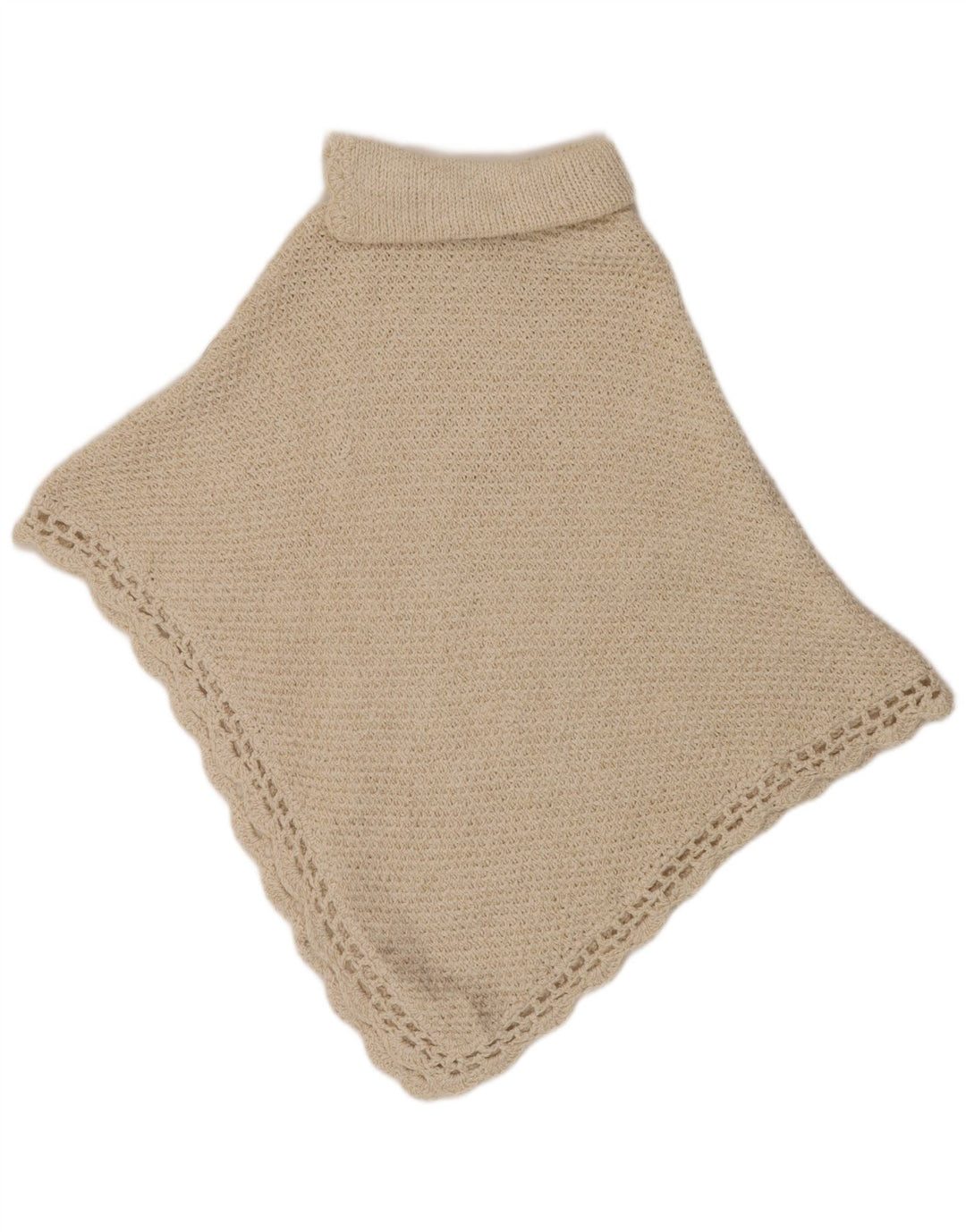 Poncho feminino VINTAGE com gola redonda, tamanho único, lã branca