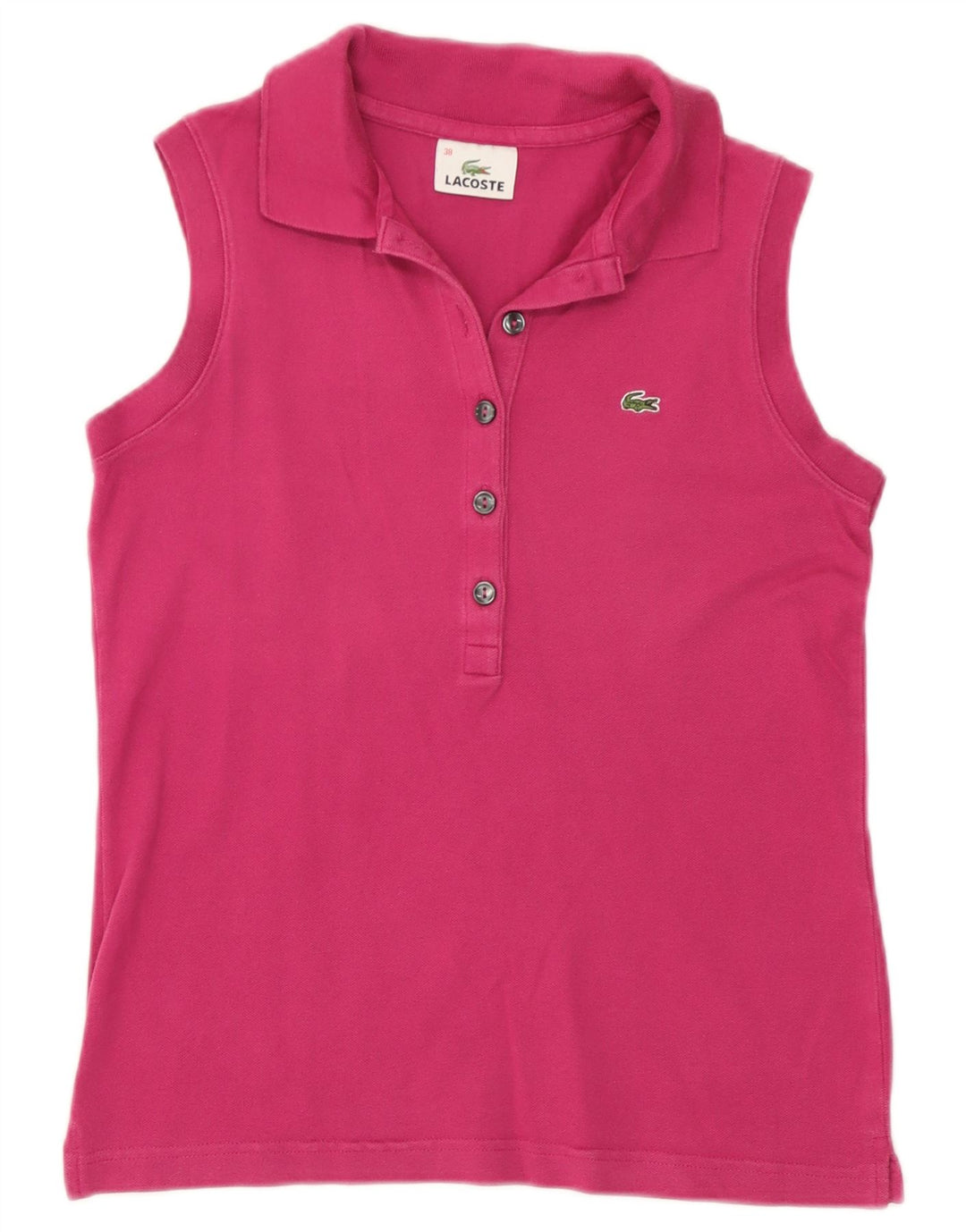 Camisa polo feminina sem mangas Lacoste tamanho 38 algodão rosa médio