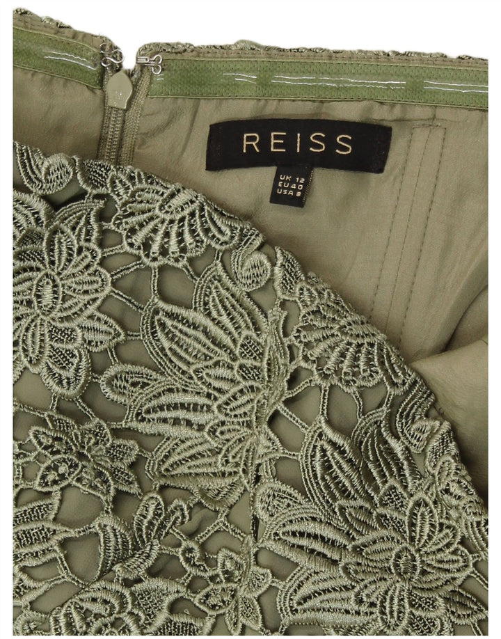 Vestido feminino Reiss sem alças UK 12 poliéster floral verde médio