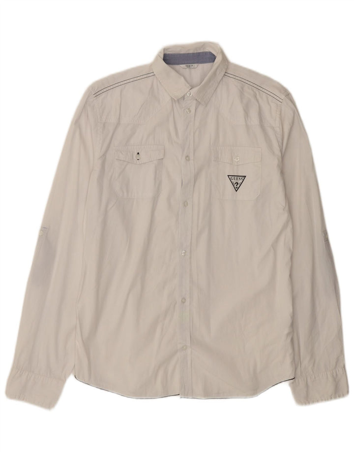 Camisa feminina Guess UK 16 grande algodão branco