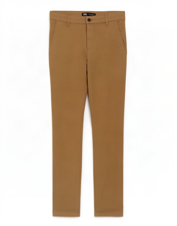 Zara Mens Slim Chino Calças EU 38 Pequeno W30 L30 Marrom