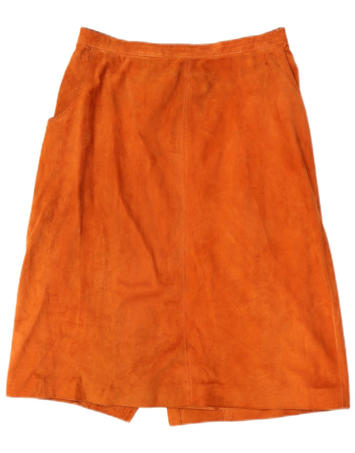 Saia midi feminina vintage de camurça W26 pequena bege