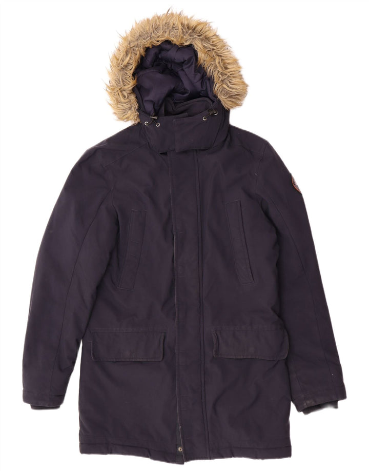Jaqueta Parka masculina Napapijri com capuz UK 36 pequena azul marinho poliamida