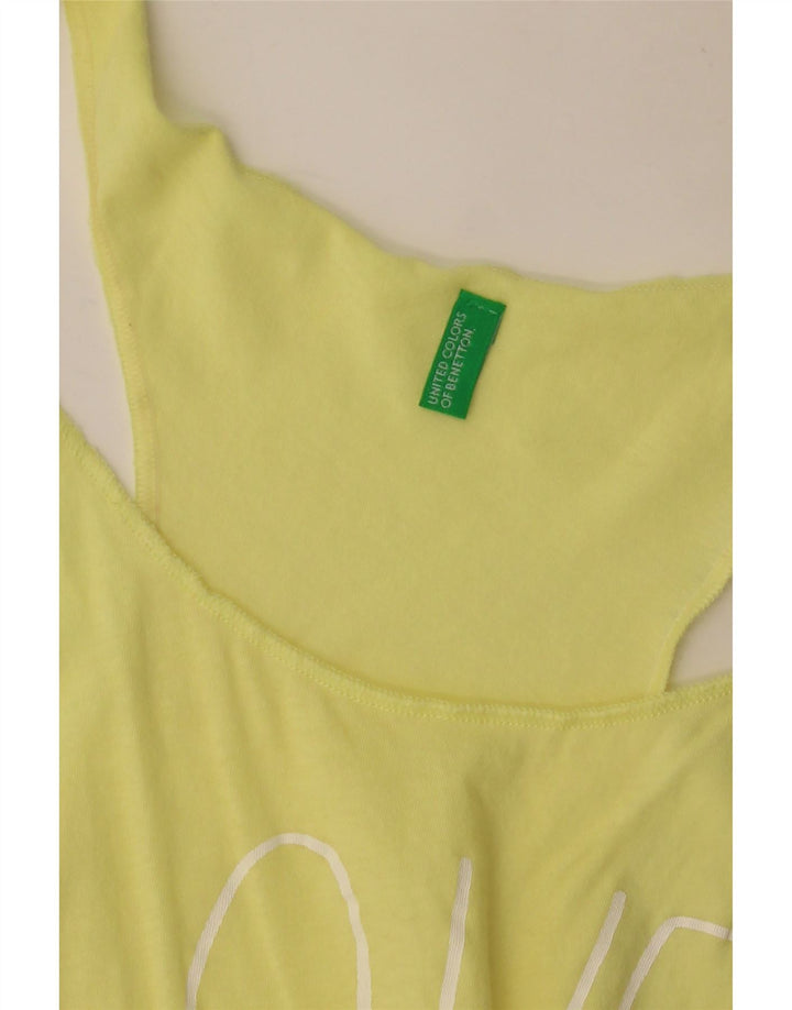 Top túnica feminina BENETTON UK 8 pequeno amarelo colorblock praia