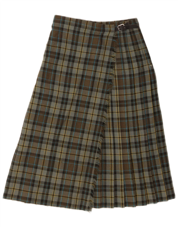 Saia feminina Pringle Kilted W26 pequena xadrez verde de lã nova