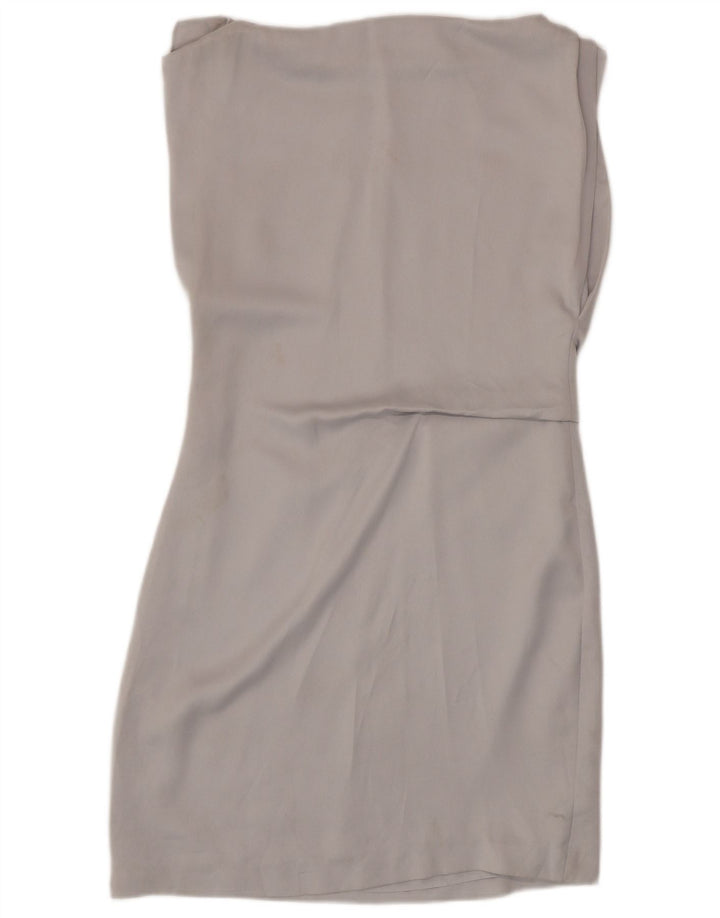 Vestido feminino Reiss sem mangas com bainha UK 12 poliéster cinza médio