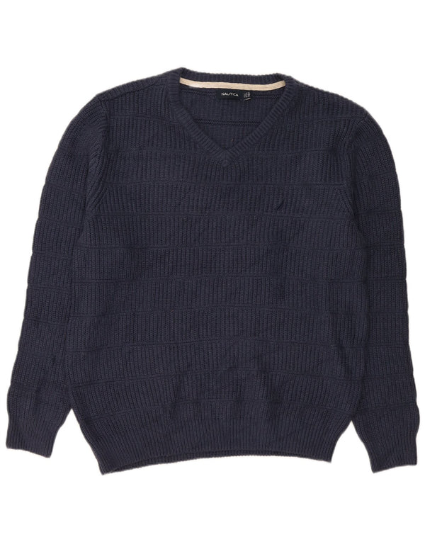 Suéter masculino Nautica com decote em V XL azul marinho algodão
