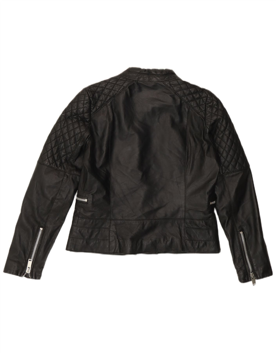 Jaqueta feminina de couro Mango para motociclista Reino Unido 16 grande couro preto