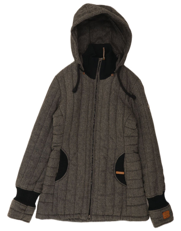 Jaqueta feminina acolchoada com capuz KHUJO UK 14 poliéster colorblock cinza médio