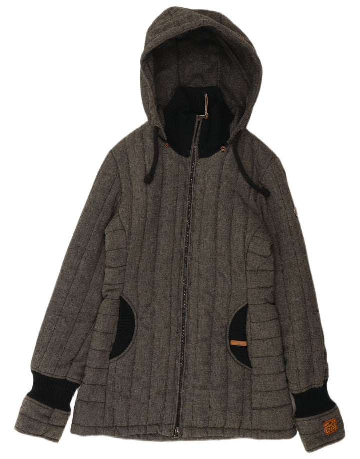 Jaqueta feminina acolchoada com capuz KHUJO UK 14 poliéster colorblock cinza médio