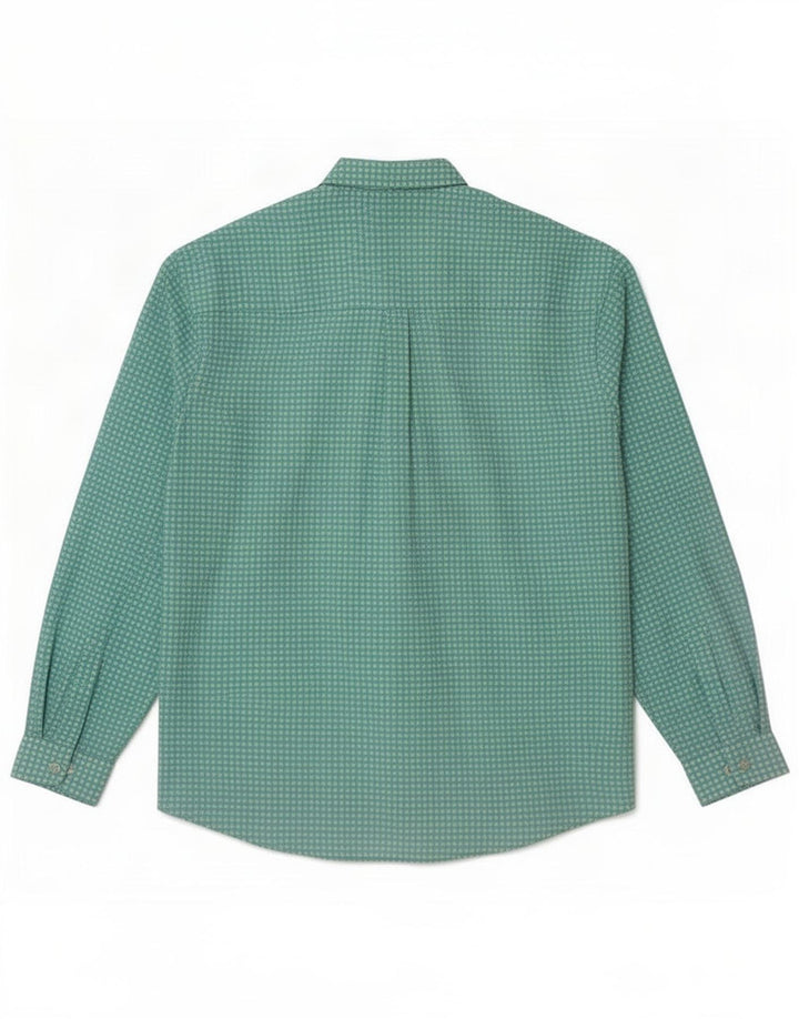 Camisa feminina vintage UK 18 XL poliéster guingão turquesa